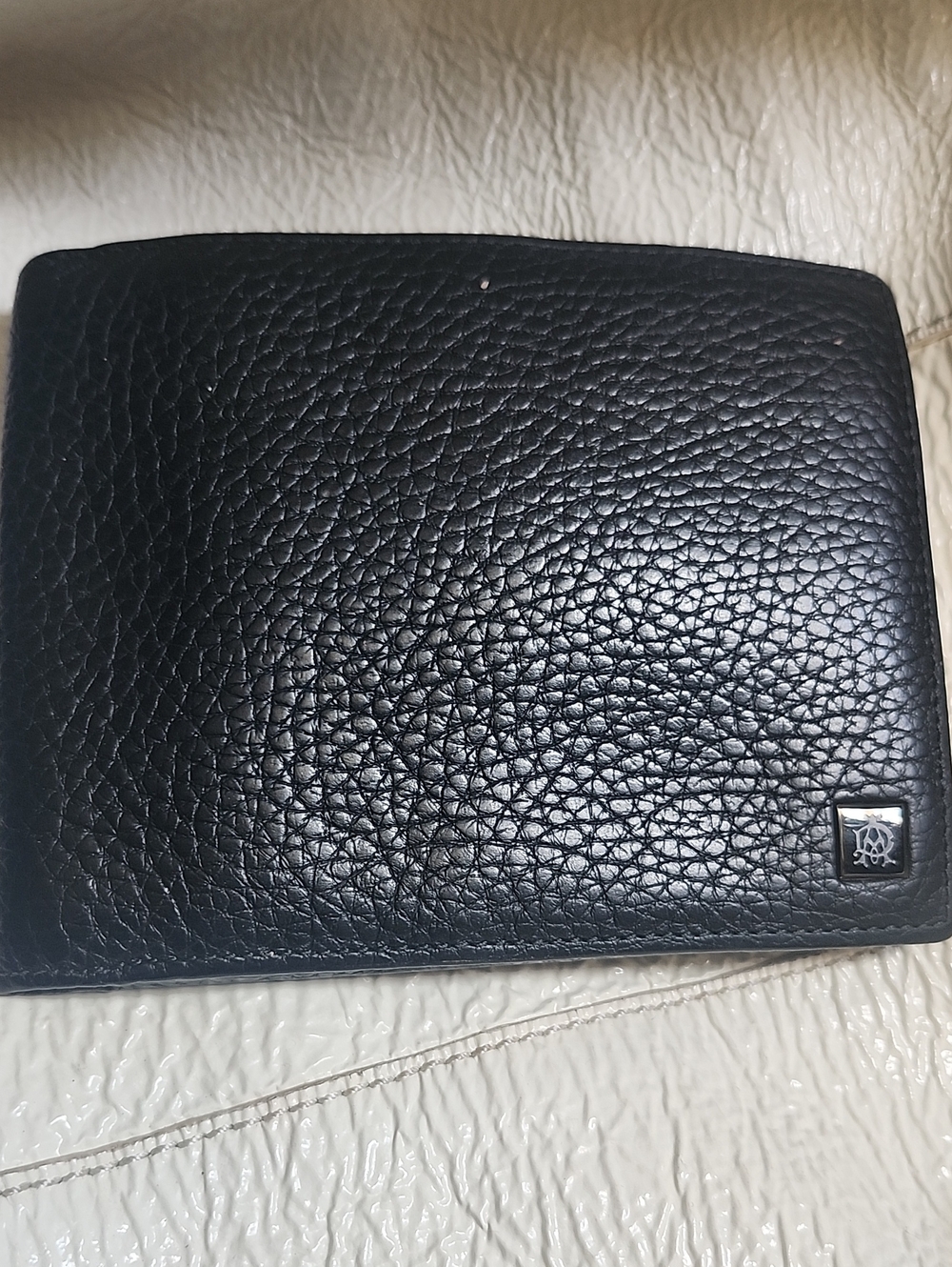 Dunhill Black Pebbled Leather Bi-Fold Wallet with Metal Logo
